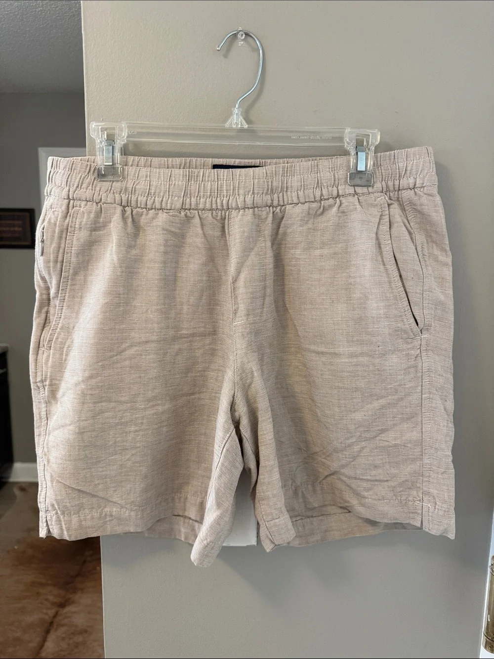 Abercrombie & Fitch pull on cotton-linen blend shorts in beige M